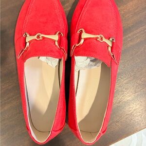 Elegant Red Loafers with Gold Detail